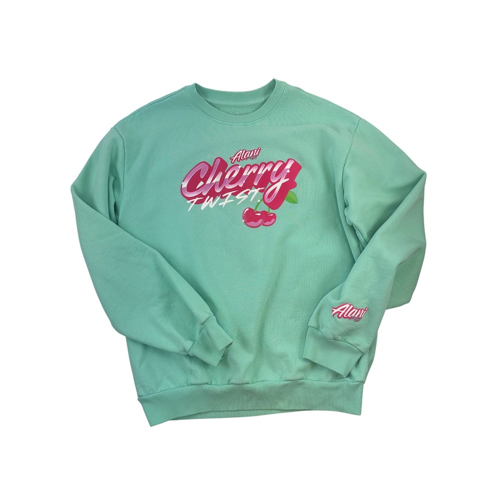 Alani Nu Crewneck Sweatshirt Mint Green Graphic Cherry Twist Pullover Medium